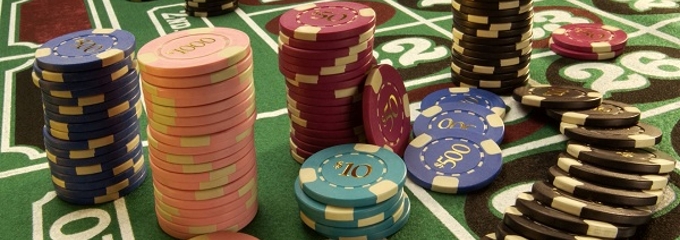 casino chips on roulette table
