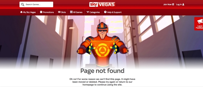 Sky Vegas page not found for South Park