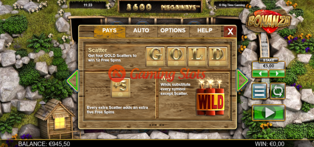 Game Rules for Bonanza slot from Big Time Gaming