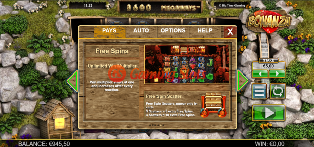 Game Rules for Bonanza slot from Big Time Gaming