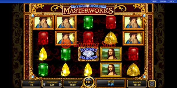 Base Game for Da Vinci Diamonds Masterworks slot from IGT