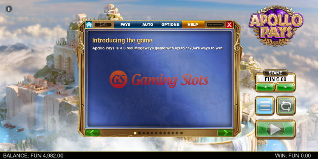 Game Rules for Apollo Pays Megaways slot from Big Time Gaming