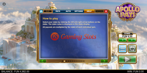 Game Rules for Apollo Pays Megaways slot from Big Time Gaming