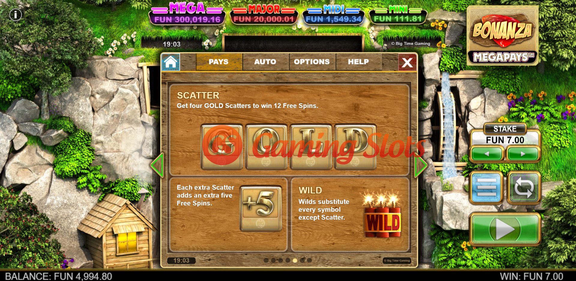 Game Rules for Bonanza Megapays slot from Big Time Gaming