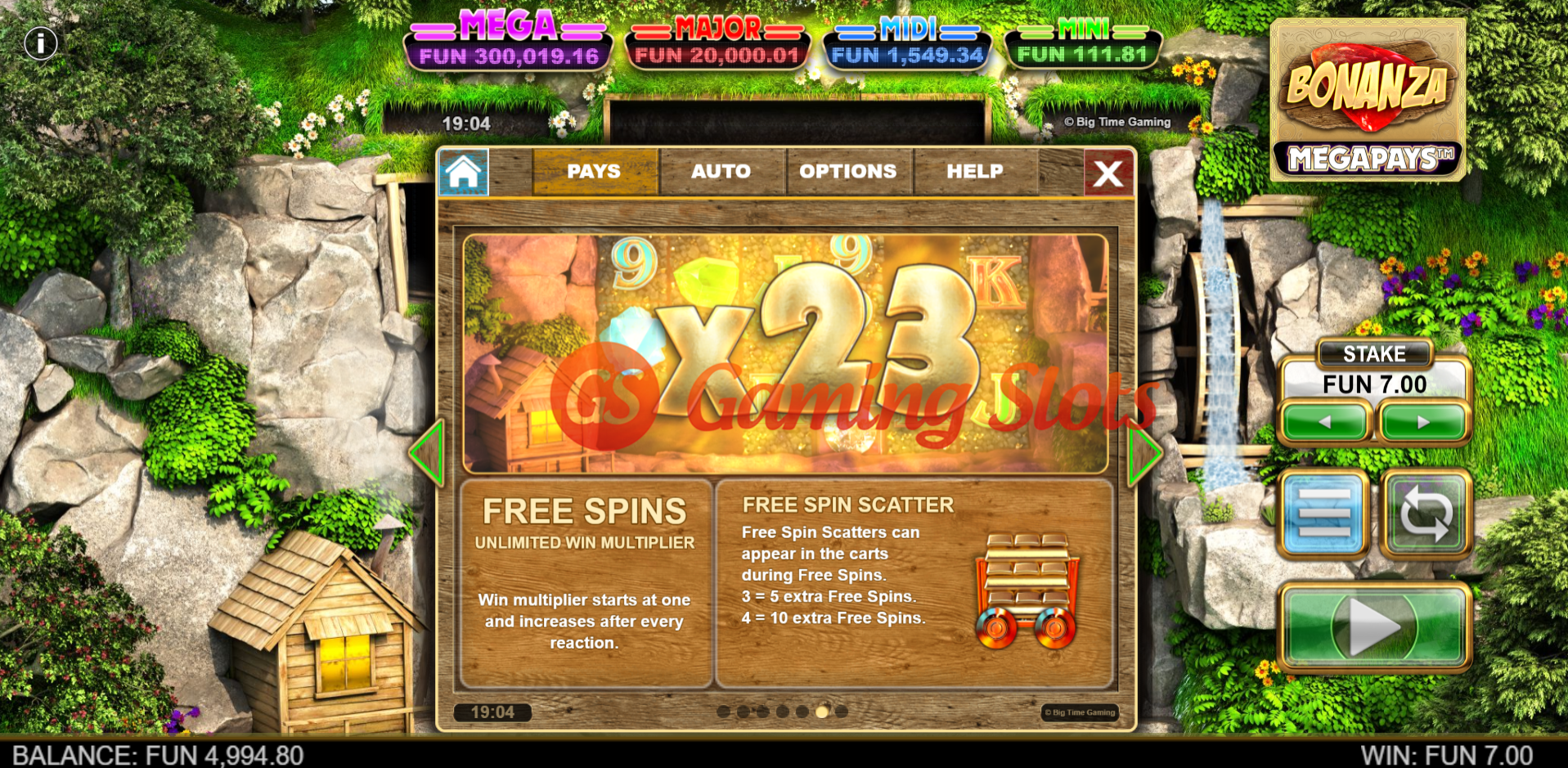 Game Rules for Bonanza Megapays slot from Big Time Gaming
