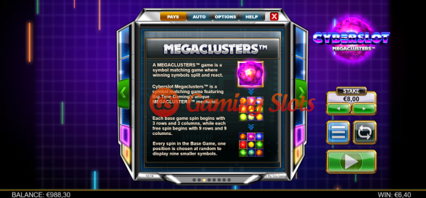 Game Rules for Cyberslot Megaclusters slot from Big Time Gaming