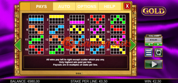 Game Rules for Gold slot from Big Time Gaming