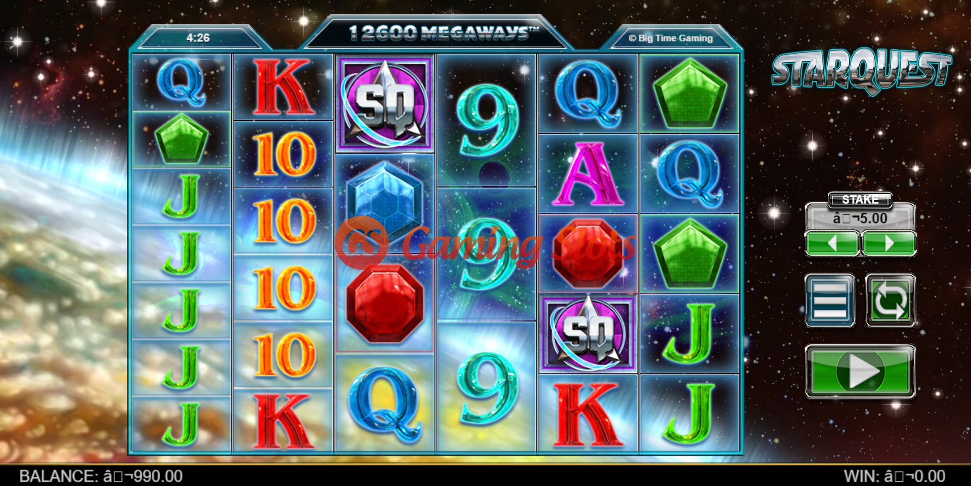 Base Game for Starquest slot from Big Time Gaming