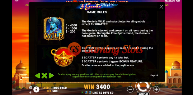 Game Rules for 3 Genie Wishes slot by Pragmatic Play