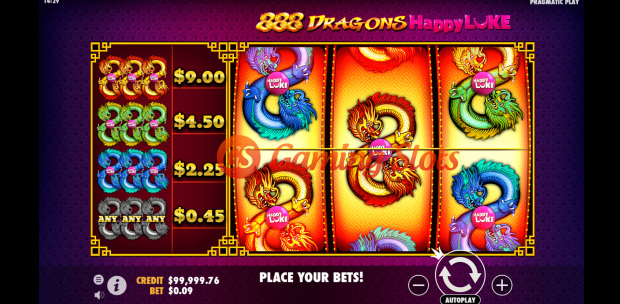 Base Game for 888 Dragons Happyluke slot by Pragmatic Play