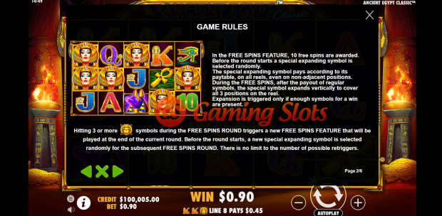 Game Rules for Ancient Egypt Classic slot by Pragmatic Play