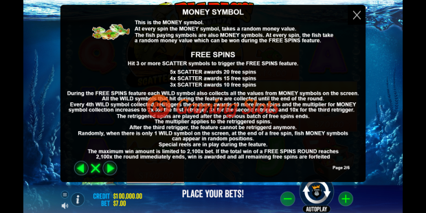 Pay Table for Big Bass Bonanza slot from Reel kingdom