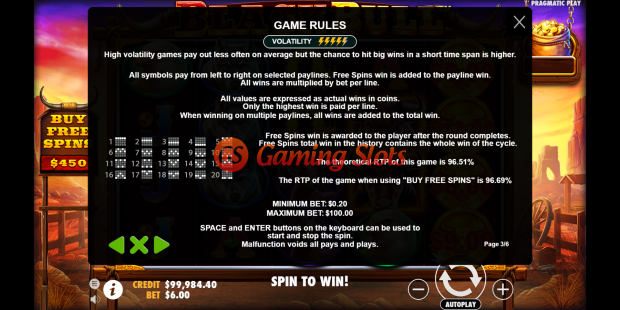 Game Rules for Black Bull slot from Pragmatic Play