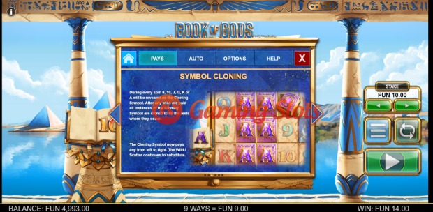 Game Rules for Book of Gods slot from Big Time Gaming