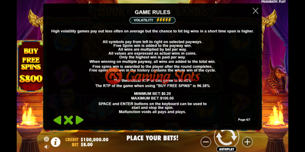 Game Rules for Book of Golden Sands slot from Pragmatic Play