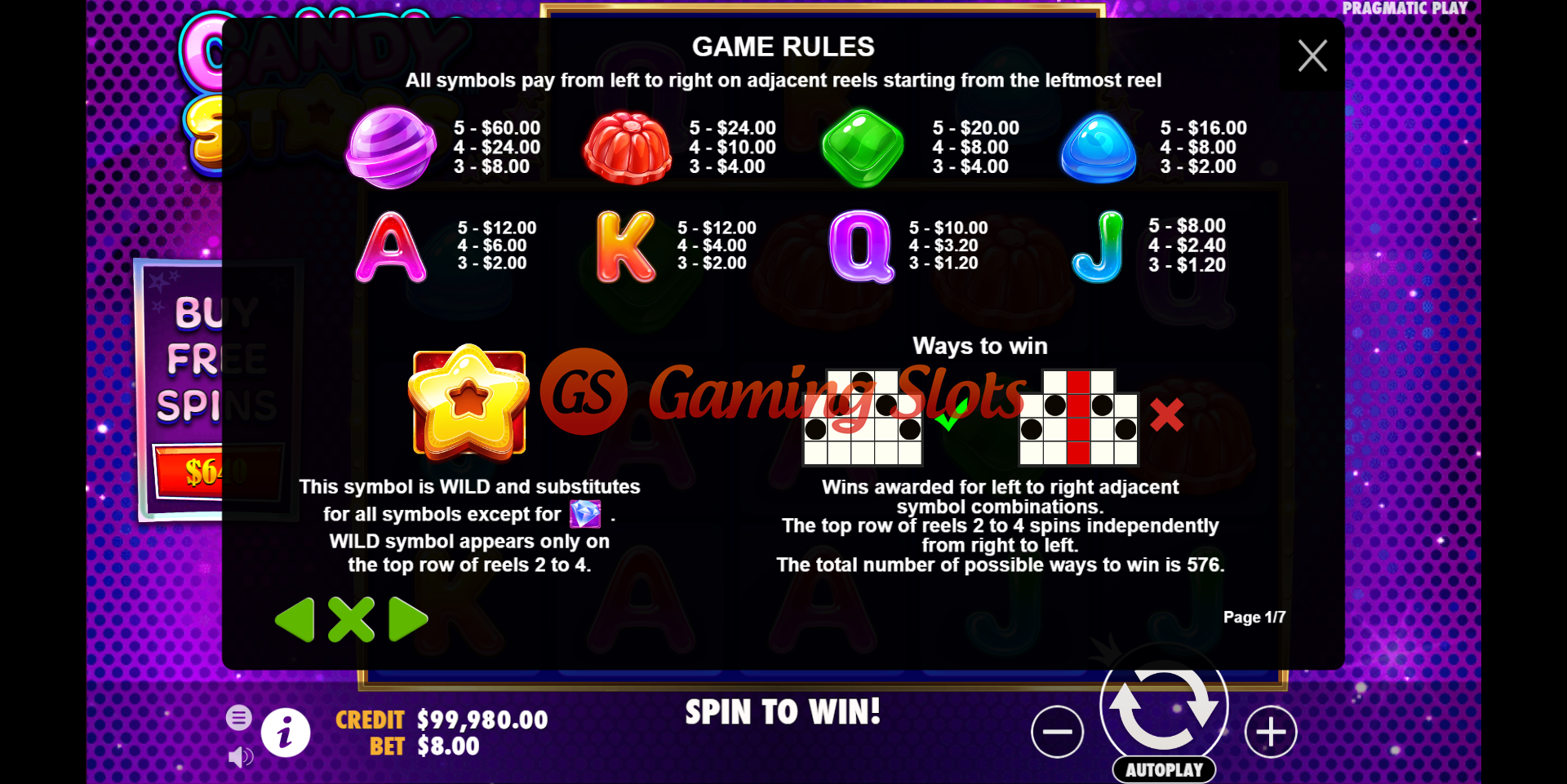 Game Rules for Candy Stars slot from Pragmatic Play