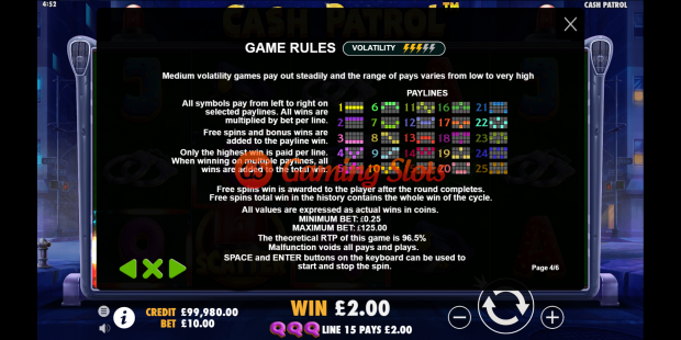 Game Rules for Cash Patrol slot from Pragmatic Play