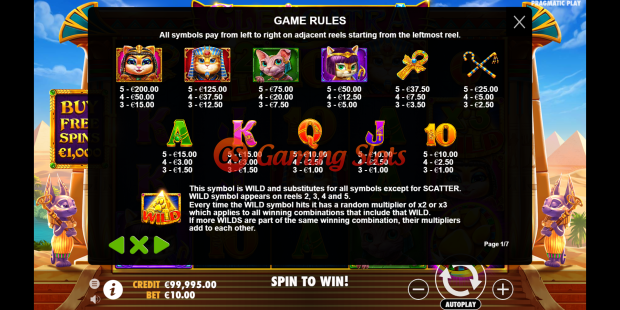 Game Rules for Cleocatra slot from Pragmatic Play