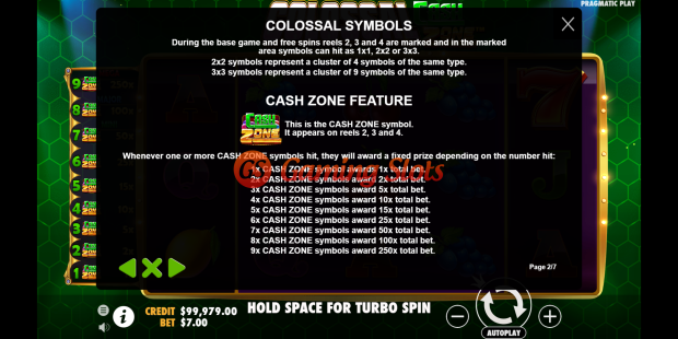 Pay Table for Colossal Cash Zone slot from Pragmatic Play