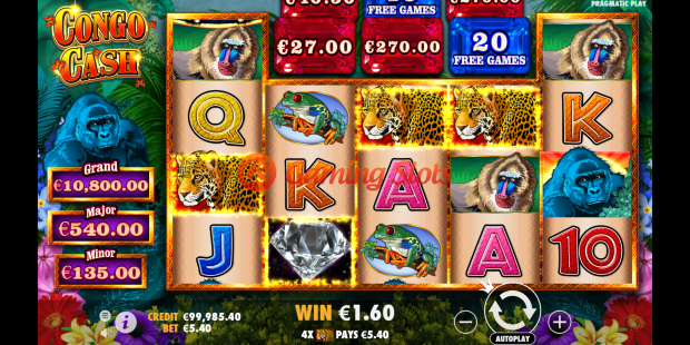 Base Game for Congo Cash slot from Wild Streak Gaming