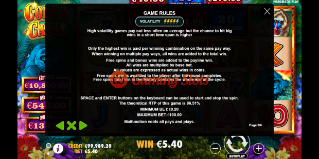 Game Rules for Congo Cash slot from Wild Streak Gaming