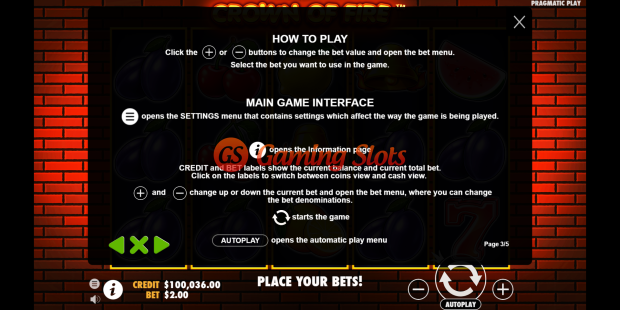 Pay Table for Crown of Fire slot from Pragmatic Play