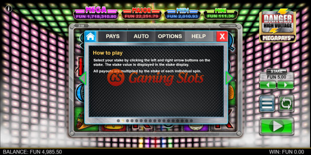 Game Rules for Danger High Voltage Megapays slot from Big Time Gaming