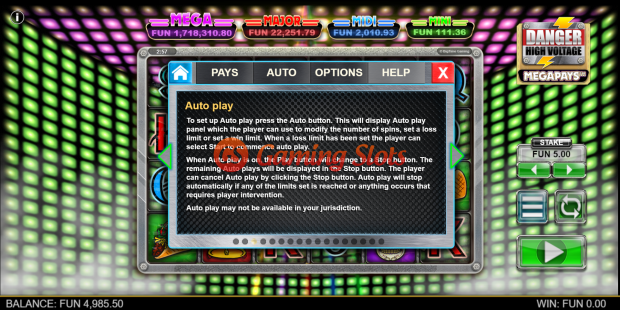 Game Rules for Danger High Voltage Megapays slot from Big Time Gaming