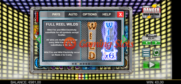Game Rules for Danger High Voltage slot from Big Time Gaming