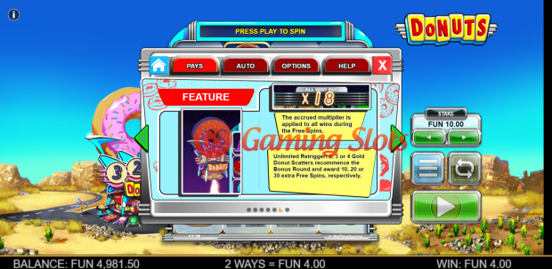Game Rules for Donuts slot from Big Time Gaming
