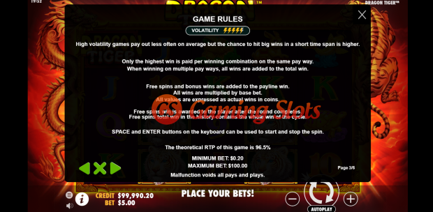 Game Rules for Dragon Tiger slot by Pragmatic Play