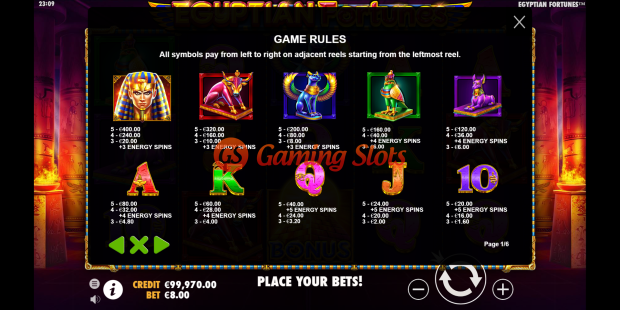Game Rules for Egyptian Fortunes slot from Pragmatic Play