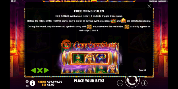 Pay Table for Egyptian Fortunes slot from Pragmatic Play