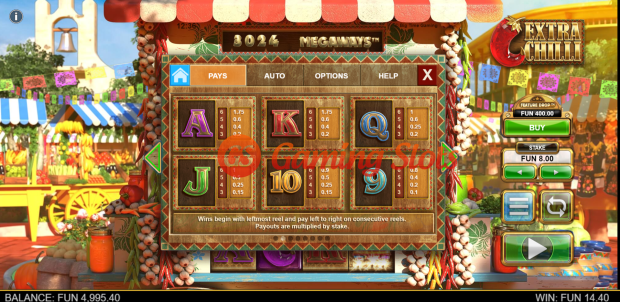 Pay Table for Extra Chilli slot from Big Time Gaming