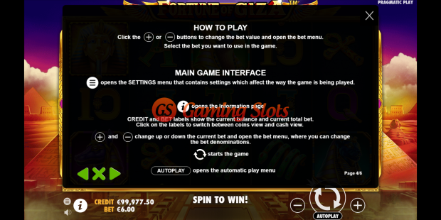 Pay Table for Fortune of Giza slot from Pragmatic Play