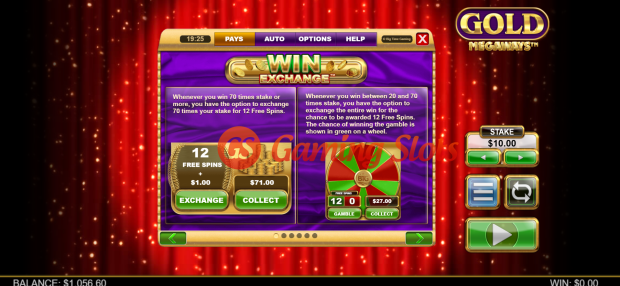 Pay Table for Gold Megaways slot from Big Time Gaming