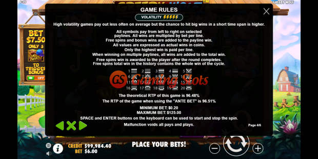 Game Rules for Greedy Wolf slot from Pragmatic Play