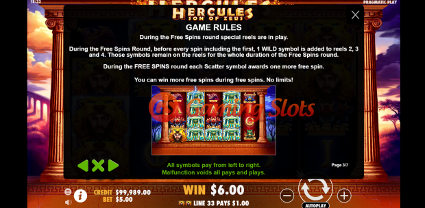 Game Rules for Hercules Son of Zeus slot by Pragmatic Play
