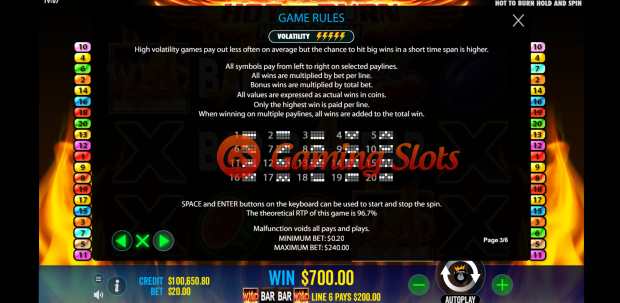 Game Rules for Hot To Burn and Spin slot by Pragmatic Play