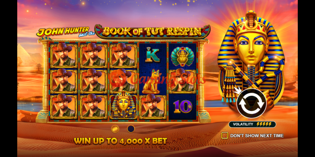 Game Intro for John Hunter and The Book of Tut Respin slot from Pragmatic Play