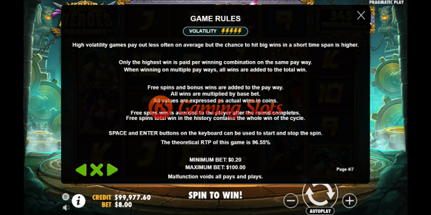 Game Rules for Legend of Heroes Megaways slot from Pragmatic Play