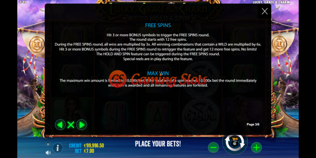 Pay Table for Lucky, Grace and Charm slot by Reel Kingdom