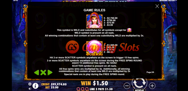 Game Rules for Madame Destiny slot by Pragmatic Play