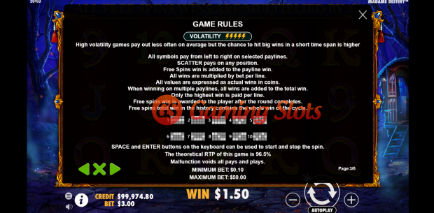 Game Rules for Madame Destiny slot by Pragmatic Play