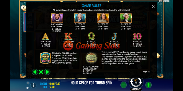 Game Rules for Magic Money Maze slot from Reel kingdom
