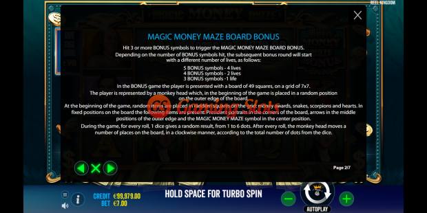 Pay Table for Magic Money Maze slot from Reel kingdom