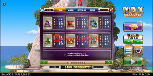 Pay Table for Max Megaways slot from Big Time Gaming
