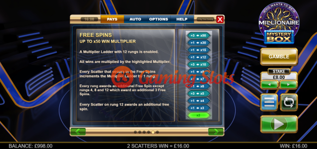 Game Rules for Millionaire Mystery Box slot from Big Time Gaming