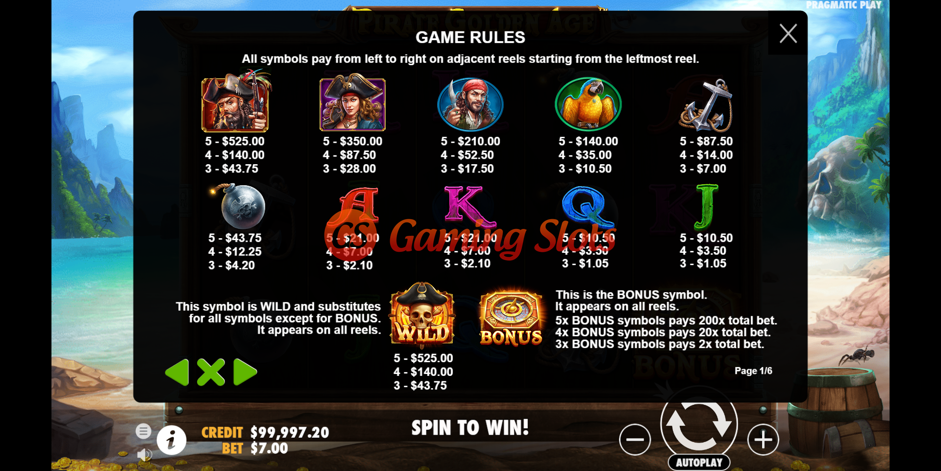 Game Rules for Pirate Golden Age slot from Pragmatic Play