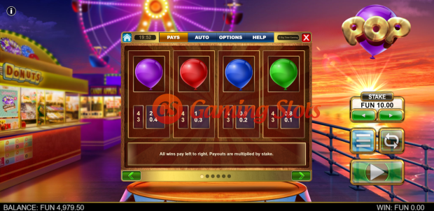 Pay Table for Pop slot from Big Time Gaming